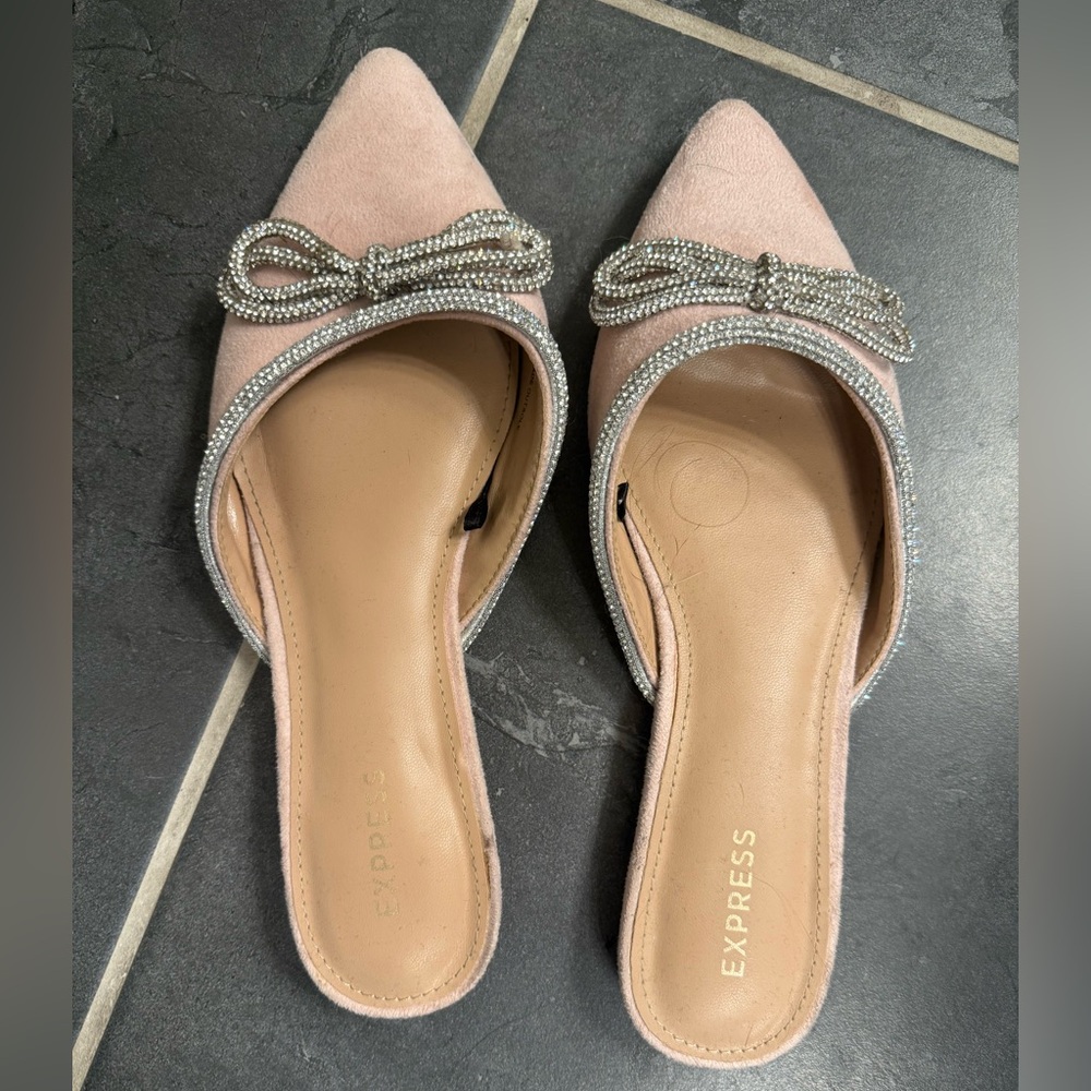 Express Blush Pink Mules with Silver Bow